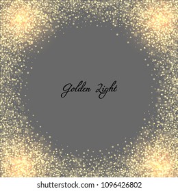 Vector eps 10 transparent golden light . Sparkling yellow bokeh decorative border. Shiny glittering effect background decoration