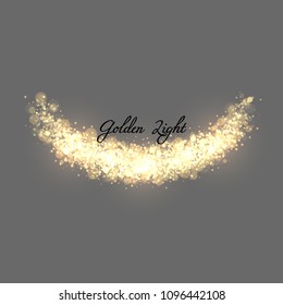 Vector eps 10 transparent shiny golden light effect. Sparkling luxury decorative element. Glowing yellow bokeh lights curvy background decoration 