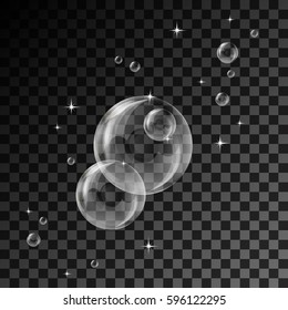 Vector eps 10 transparent water bubbles effect. Freshness, purity, 	
cleanness. Water texture, design elements. Soap, air, oxygen. Underwater background.