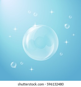 Vector eps 10 transparent water bubbles effect. Freshness, purity, 	
cleanness. Water texture, design elements. Soap, air, oxygen. Underwater background. 