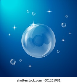 Vector eps 10 transparent water bubbles effect. Freshness, purity, 	
cleanness. Water texture, design elements. Soap, air, oxygen. Underwater background.