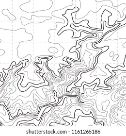 Vector EPS 10. White background with black lines. Isolated. Topographic map background for presentation, free space for text. Lined art.