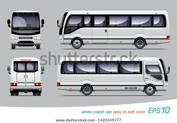 VECTOR EPS 10 -\
white coach van side view, rear and back, template design for right\
steering wheel car.\
isolated on grey background, easy to edit\
color in layer name \