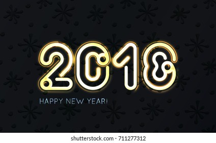 VECTOR eps 10. Yellow numbers 2018 New Year creative design greetings card, flyers, invitation, posters, banners, neon brushes numbers Happy New 2018 year bright lightning design Illustration snow
