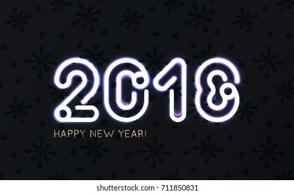 VECTOR eps 10. Yellow numbers 2018 New Year creative design greetings card, flyers, invitation, posters, banners, neon brushes numbers Happy New 2018 year bright lightning design Illustration snow