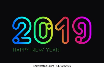 VECTOR eps 10.Golden neon figures number 2019. Neon brushes! New Year's creative design card. Seasons greetings 2019 design Illustration in yellow white colors figures 2019. Happy New YEAR!
