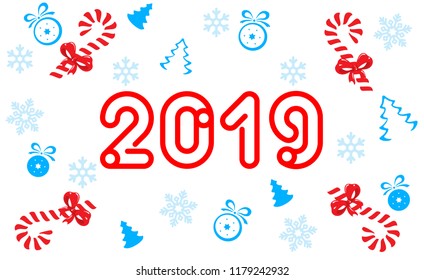VECTOR eps 10.Golden neon figures number 2019. Neon brushes! New Year's creative design card. Seasons greetings 2019 design Illustration in yellow white colors figures 2019. Happy New YEAR!