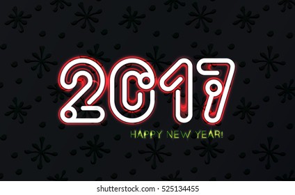 VECTOR eps 10.Golden neon figures number 2017. Neon brushes iNCLUDED! New Year's creative design card. Seasons greetings 2017 design Illustration in red white colors figures 2017. Happy New YEAR!
