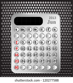 Vector eps 10.Illustration of 2013 calendar on metal grilled background.