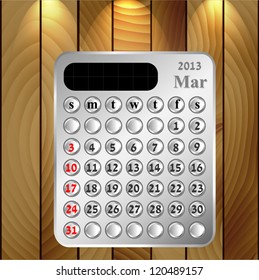Vector eps 10.Illustration of 2013 calendar on wood background.