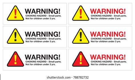 Vector EPS of a choking hazard warning sticker for toys, games, bags, packaging, and boxes. Text: 'CHOKING HAZARD - Small parts. Not for children under 3 yrs.' Perfect for toy manufacturers to ensure 