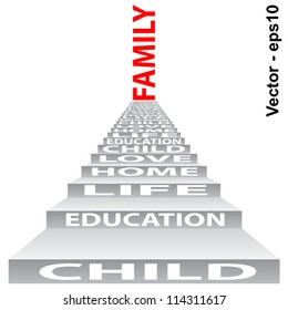 Vector eps concept or conceptual 3D stair or steps isolated on white background as a metaphor for child,family,education,life,home,love and for school,learn,wisdom,success,teach or achievement