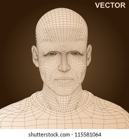 Vector eps concept or conceptual 3D wireframe human male or man head isolated on beige background as metaphor for technology,cyborg,digital,virtual,avatar,science,fiction, future,mesh,vintage abstract