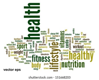 Vector eps concept or conceptual abstract word cloud on white background as metaphor for health,nutrition,diet,wellness,body,energy,medical,fitness,medical,gym,medicine,sport,heart or science