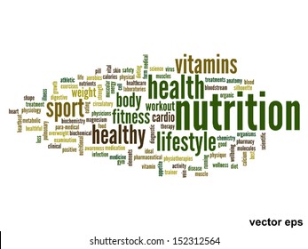 Vector eps concept or conceptual abstract word cloud on white background as metaphor for health,nutrition,diet,wellness,body,energy,medical,fitness,medical,gym,medicine,sport,heart or science