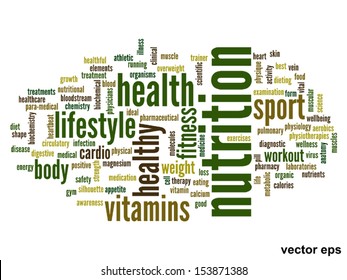 Vector eps concept or conceptual abstract word cloud on white background as metaphor for health,nutrition,diet,wellness,body,energy,medical,fitness,medical,gym,medicine,sport,heart or science