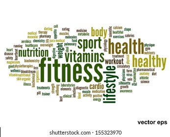 Vector eps concept or conceptual abstract word cloud on white background as metaphor for health,nutrition,diet,wellness,body,energy,medical,fitness,medical,gym,medicine,sport,heart or science