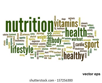 Vetor eps conceito ou conceito de palavra abstrata conceitual nuvem no fundo branco como metáfora para a saúde, nutrição, dieta, bem-estar, corpo, energia, medicina, fitness, ginástica, medicina, esporte, coração ou ciência