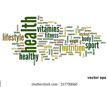 Vector eps concept or conceptual abstract word cloud on white background as metaphor for health,nutrition,diet,wellness,body,energy,medical,fitness,medical,gym,medicine,sport,heart or science