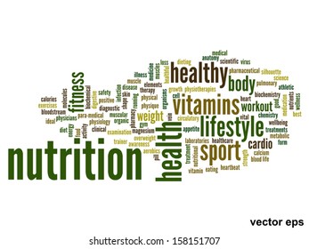 Vector eps concept or conceptual abstract word cloud on white background as metaphor for health,nutrition,diet,wellness,body,energy,medical,fitness,medical,gym,medicine,sport,heart or science