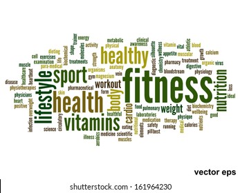 Vector eps concept or conceptual abstract word cloud on white background as metaphor for health,nutrition,diet,wellness,body,energy,medical,fitness,medical,gym,medicine,sport,heart or science