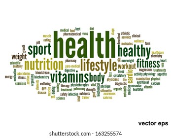 Vector eps concept or conceptual abstract word cloud on white background as metaphor for health,nutrition,diet,wellness,body,energy,medical,fitness,medical,gym,medicine,sport,heart or science