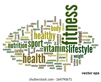 Vector eps concept or conceptual abstract word cloud on white background as metaphor for health,nutrition,diet,wellness,body,energy,medical,fitness,medical,gym,medicine,sport,heart or science