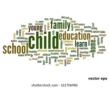 Vector eps concept or conceptual education abstract word cloud on white background,metaphor to child,family,school,life,learn,knowledge,home,study,teach,educational,achievement,childhood or teen