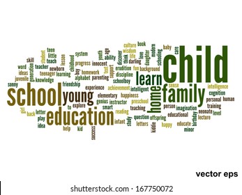 Vector eps concept or conceptual education abstract word cloud on white background,metaphor to child,family,school,life,learn,knowledge,home,study,teach,educational,achievement,childhood or teen