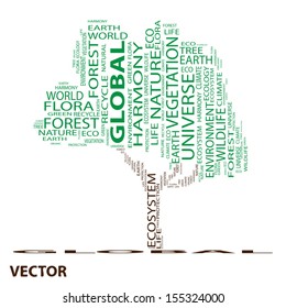 Vector eps concept or conceptual green text word cloud or tagcloud as a tree isolated on white background as a metaphor for child,family,education,life,home,love and school learn or achievement
