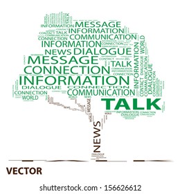 Concepto de vectores eps o nube de palabras de árbol verde conceptual sobre fondo blanco, metáfora para la comunicación, habla, mensaje, correo, relación, diálogo, charla, informe, contacto, escalada, correo electrónico, nube de palabras en Internet