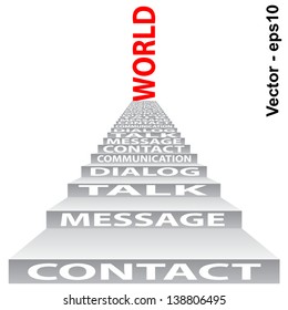 Vector eps concept or conceptual red text on stair isolated on white background as metaphor for communication,speech,message,mail,relation,dialog,talk,report,contact,stair,climb,email or internet