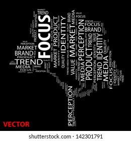 Vector eps concept or conceptual tree word cloud on black background as metaphor for business,brand,trend,media,focus,market,value,product,advertising or customer.Also for corporate wordcloud