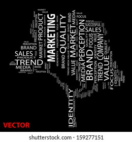 Vector eps concept or conceptual tree word cloud on black background as metaphor for business,brand,trend,media,focus,market,value,product,sales,advertising or customer.Also for corporate wordcloud