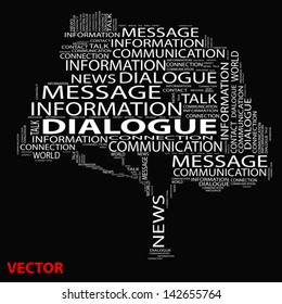 Vector eps concept or conceptual white tree word cloud on black background, metaphor for communication,speech,message,mail,relation,dialog,talk,report,contact,stair,climb,email,internet wordcloud