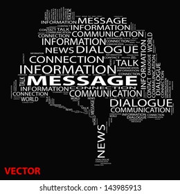 Vector eps concept or conceptual white tree word cloud on black background, metaphor for communication,speech,message,mail,relation,dialog,talk,report,contact,stair,climb,email,internet wordcloud