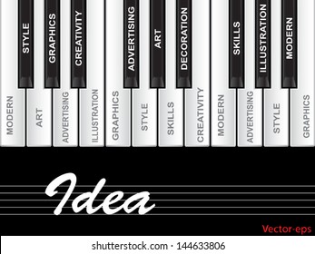 Vector eps concept or conceptual white text word cloud tagcloud as piano keys isolated on white background,metaphor to art,style,graphics,creativity,idea,modern,ornament,creative,vision artwork