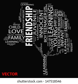 Vector eps concept or conceptual white text word cloud or tagcloud as a tree isolated on black background as a metaphor for child,family,education,life,home,love and school learn or achievement