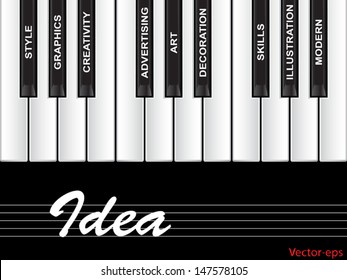 Vector eps concept or conceptual white text word cloud tagcloud as piano keys isolated on white background,metaphor to art,style,graphics,creativity,idea,modern,ornament,creative,vision artwork