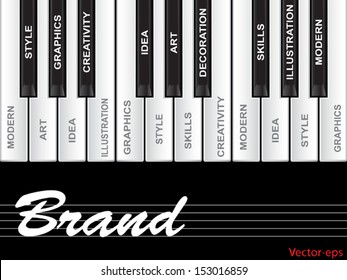 Vector eps concept or conceptual white text word cloud tagcloud as piano keys isolated on white background,metaphor to art,style,graphics,creativity,idea,modern,ornament,creative,vision artwork