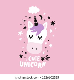 Vector EPS cute animals art. Little princess pony, night unicorn in simple cartoon scandinavian style. Good for nursery clothes, room posters or postcards, wall art, childish prints and stationery