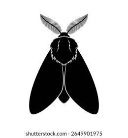 vector EPS featuring a detailed black moth silhouette with textured antennae. Perfect for nature-themed projects, logos, and mysterious designs.