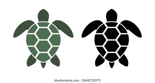 vector EPS featuring two distinct sea turtle icons in green and black. Perfect for ocean conservation, marine life, and animal-themed projects.