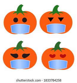 Vector EPS : Halloween Pumpkin Virus Mask.COVID-19 situation.