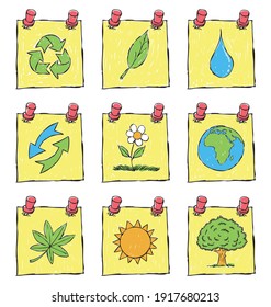 VektorEPS. Handzeichnen von natürlichen Symbolen. Alle Symbole werden separat gruppiert. Bearbeitbar zum Ändern der Farben.