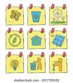 Vector EPS. Hand drawing natural icon set. All icons are grouped separately. Editable for changing colors.