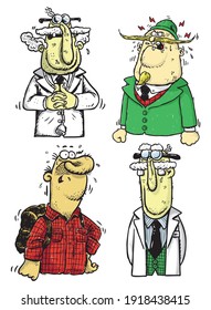 Vector EPS. Hand drawn illustrations of cartoon characters  with various emotions. All characters are grouped separately.
