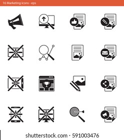 Vector eps icons set - marketing and advertising in one color