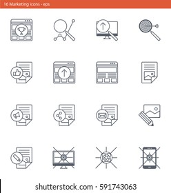 Vector eps icons set - marketing and advertising in outline style