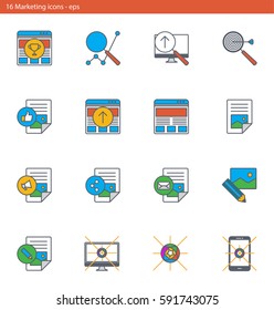 Vector eps icons set - marketing and advertising in outline style